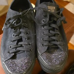 Converse Women's Black Sneakers with Glitter Toe